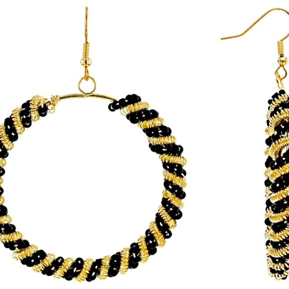 Black & Gold Beaded Hoops!